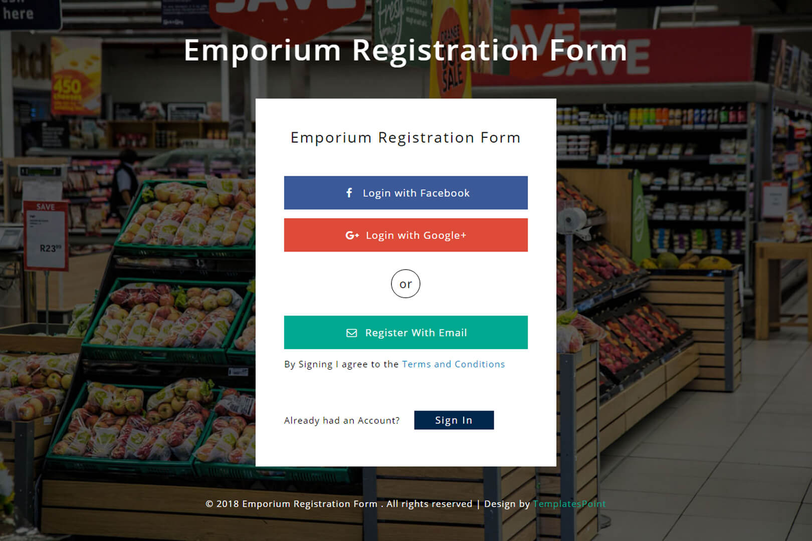 Emporium Registration Form Responsive Widget Template