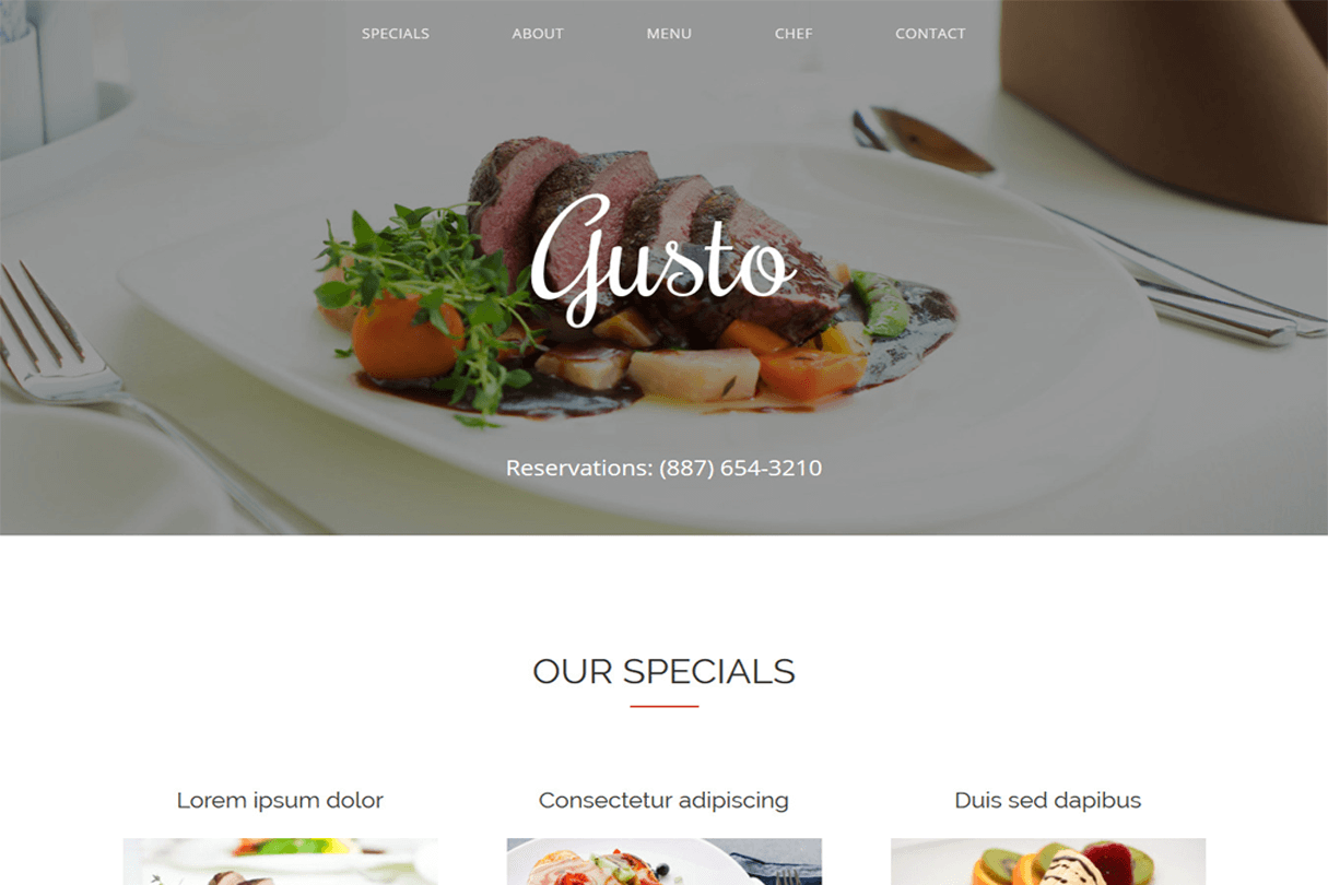 Gusto - Free Restaurant One Page website Template | TemplatesPoint