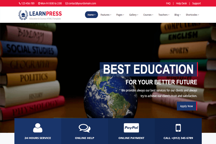 LearnPress - Education Courses HTML5 website Template Free Download