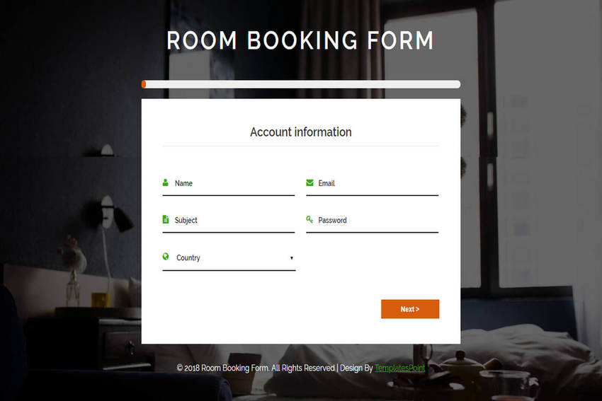 Room Booking Form Flat Responsive Widget Template