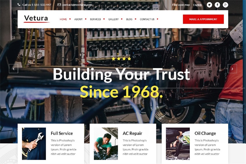 Vetura - Car Mechanic & Auto Repair HTML website Template Free Download