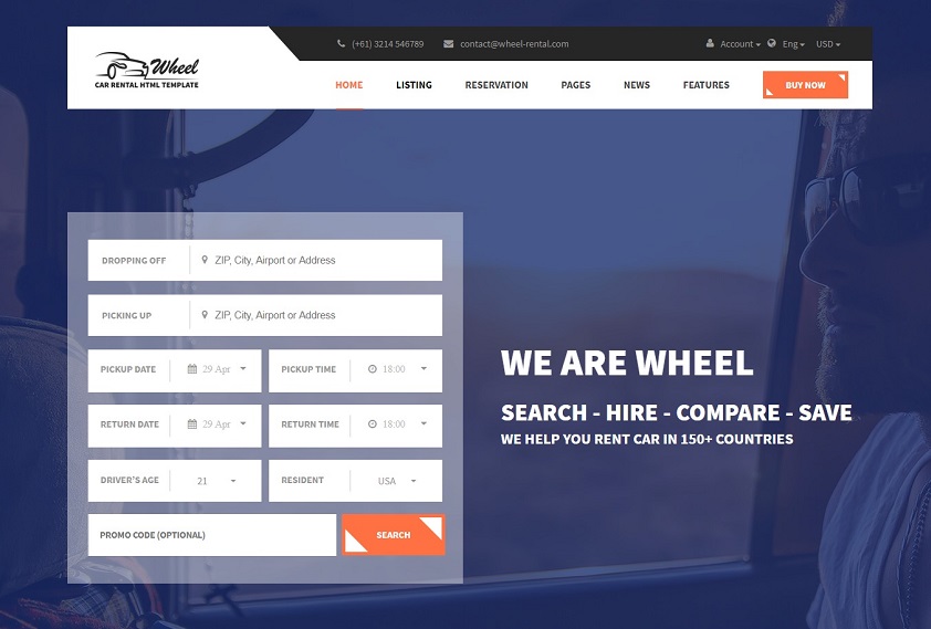 Wheel - Car Rental & Booking Responsive and Modern HTML5 Website Template